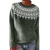 Fairisle Jumper Women Winter Argyle Sweater Plus Size Icelandic Autumn Clothing Knitted Jumpers Christmas Halloween Blackish Green