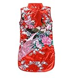 FAMZON Asian Chinese Pakistani Girls Dress 1-13 Years PEACOK Silk Cheongam Dance Dress Party Dress (as8, Age, 9_Years, 11_Years, Regular, RED)