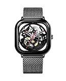 CIGA Design Automatic Mechanical Watch - C Series Wristwatch for Men and Women Modern Style Stainless Steel Sapphire Glass with Milanese & Leather Straps(Black)