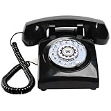Updated Retro Rotary Phone, Old Vintage Phone (Ringer High or Off), Vintage Rotary Dial Telephone (Removable Cord), Antique Telephone for Landline, Home, Hotel, School, Black