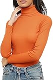 Re Tech UK Ladies Plain Ribbed Cotton Polo Turtle Roll Neck Tunic Top Jumper Full Sleeve, Orange, S/M 8-10