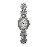 Sekonda 19mm Marcasite Vintage Style Ladies Analogue Bracelet Watch with Stone Set Oval Case and White Mother of Pearl Dial