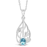 Alexander Castle 925 Sterling Silver & Blue Topaz Charles Rennie Mackintosh Necklace for Women Teens Girls with 18" Silver Chain & Jewellery Gift Box - 23mm x 11mm