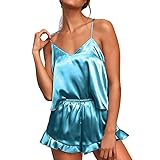marks and spencer outlet Pajamas For Women Sexy Silk Satin Ruffled Design Pyjama Casual Shorts Sleepwear Super Soft Lounge Sleepwear Loungewear Cute V-Neck Pyjamas with Pockets Wide Nightwear Summe