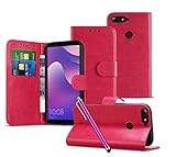 Card Holder Slots Leather Wallet Case [Kickstand Shockproof Case] Magnetic Close Tab [Full Body Case] Cases Compatible with Vodafone Smart V8 / VFD 710 [Hot Pink]