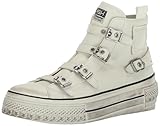 ASH Women's Rainbow Fashion Sneaker-Premium Leather High Top with Buckles, Distressed Platform Sole, Tofu, 6 UK