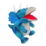 Plush Dinosaur Hand Puppets Ventriloquist Finger Puppets Parent-child Interactive Toys Open Mouth Talking Tyrannosaurus Toys Animal Figures Gift for Kids Boys Girls (Triceratops)
