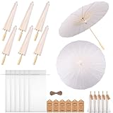 Kklolai 60cm Wedding Paper Parasol Umbrellas Set Thank You Cards White Drawstring Bag Favors Chinese Japanese Umbrella DIY Oiled Paper Painting Parasol for Photography Props Bridal Decor (6)