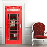 Telephone Box Door Stickers for Interior Doors Telephone Box 3D Door Decals Art Sticker Self Adhesive Door Murals for Bedrooms Living Room Bathroom Home Decor 77 x 200 cm A2207