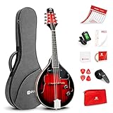 Vangoa A Style Mandolin Acoustic Electric Mandolins Instrument for Beginner Red Sunburst Mahogany with Gig Bag Picks Strings Tuner Strap