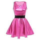 FYMNSI Women's Metallic Sleeveless Mini Dress Holographic Party Dress Shiny Skater Party Dress Carnival Cosplay Clubwear, rose, S