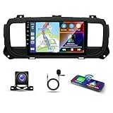 4G+64G Car Stereo for Peugeot Expert/Citroen Jumpy 3 2016-2023 with Wireless Carplay Android Auto, 2 Din 9" IPS Touch Screen Android 14 Car Radio Receiver w/GPS Bluetooth WIFI BT SWC Backup Camera