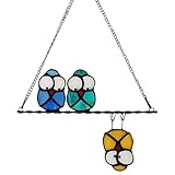 Multicolor Owl on a Wire Stained Glass Window Hanging Suncatcher, Bird Suncatcher for Windows Panels, Sun Catcher Ornament Decoration for Wall, Home, Garden Decor, Gift for Owl Lovers