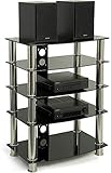 Centurion Supports GTS6 4-Shelf Gloss Black with Silver Legs Flat Screen TV/Hi-Fi/AV Rack Glass Stand
