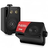Pyle Outdoor Marine Speakers – 200W Waterproof 3-Way Wall-Mounted Pair, 9cm Black Weatherproof Speaker Boxes for Boat, Patio, Garden, Pool or Deck Use