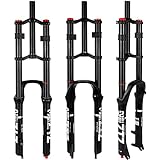 splumzer Bike Suspension Fork 26/27.5/29" for Mountain Bike DH Air Double Shoulder Downhill Rappelling Shock Absorber Straight Tube Ultralight Bicycle Shock Absorber Rebound Adjust (Black, 29 inches)