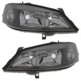 XYZ Parts Replacement Headlight Assembly Electric Black Surround Halogen Compatible With Vauxhall Astra G Mk4 Convertible 2001-2006 For UK 1 Pair Drivers Side Right Hand & Passengers Side Left Hand