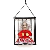 TRIXES Scary Caged Halloween Doll, Haunted House Prop with Screaming Voice, Nightmare Creature