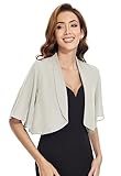 Women Shrug Soft Chiffon Open Front Sheer Short Sleeve Bolero Cardigan for Evening Dress, Gray, L