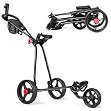 SPOTRAVEL 3 Wheel Golf Push Cart, Quick Folding Golf Bag Trolley with Scoreboard, Accessories Storage, Umbrella & Cup Holder, Lightweight Golf Pull Cart with Foot Brake