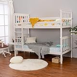 Bed Bunk Bed, 3ft Wooden Bunk Beds With Ladder Twin Sleeper Kids Bunk Bed, Solid Pine Wood Frame Single Double Bed frame For Kids Children Home (White, 3 ft Single Bunk Bed, Can Split to 2 Beds)