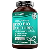 Nutravita Probiotics Cultures 60 Billion CFU, 21 Strain Complex with Lactobacillus Reuteri & Acidophilus - Bio Cultures Complex Probiotics & Prebiotics Supplements, 60 Vegan Capsules - Made in The UK