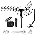 Five Star Outdoor Antenna HD TV 200 Miles Range with Motorized 360° Rotation, UHF/VHF/FM Radio with Infrared Remote Control Plus Installation Kit & Mounting Pole