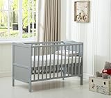 mcc direct Cot Bed Wooden Baby Cot Toddler Bed Premier Aloe Vera Water Repellent Mattress Grey - Orlando