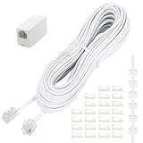 Uvital Phone Extension Cord 33 Ft, Telephone Cable with Standard RJ11 Plug and 1 in-Line Couplers and 20 Cable Clip Holders, White