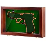 Silipull Gun Display Case with Lock Wall Mount Wooden Pistol Display Case W/ 98% UV Protection Acrylic Clear Door Gun Shadow Box Stand Rack Holder for Collection(Reddish Brown,1gun Displaycase)