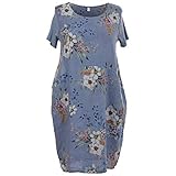 Storm Island Ladies Italian Linen Dress Ribbed Short Sleeves Sides Women Floral Top (16-18) Denim