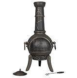 Tall Modern Cast Iron La Hacienda Cuba Chiminea, Log Burner (Large Garden Patio Heater, Fire Pit Chiminea)