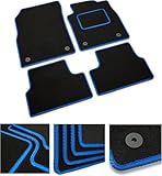 DB Bespoke - Tailored Car Mats - Compatible with Vauxhall Insignia 2008-2013 - Black Carpet - Non-Slip Carpet Mat - 4 pc Complete Car Floor Mats with Oval Peg clips - Black with Blue Trim
