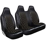 rhinos autostyling Majestic Elegant Luxury Van Seat Covers Set Single Drivers And Double Passengers - Black Quilted Diamond Leather - Compatible With: FIAT DUCATO