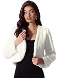 Allegra K Women's Halloween Costume Evening Shrug Wedding Gown Fuzzy Formal Faux Fur Bolero Jacket White m