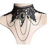 Carufin Black Sexy Lace Choker Necklaces Gothic Tassel Collar Choker Halloween Party Accessories for Women Girls (Necklace 2)