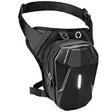 ISEYOU Motorcycle Leg Bag for Men Women, Thigh Bag with Reflective Strip & Removable Straps, Expandable Storage Hiking Waist Pack, EVA Hardshell Durable Drop Leg Pouch for Cycling Hiking Traveling