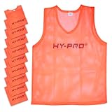 Hy-Pro Training Bibs, Pack of 10, Large Size, Orange Mesh, Sports Practice Vests, Lightweight, Breathable, Football Rugby Sports Bibs, Training Equipment
