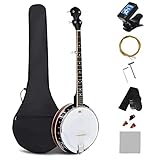 COSTWAY 5-string Banjo, 39 Inch Open/Closed Back Banjos Kit with 24 Bracket Remo Head, Digital Tuner, Spare Strings, Gig Bag, Picks, Strap & Wiper