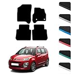 GCM - Car Floor Mats for Citroen C3 Picasso 2008-2017 Full Coverage Floor Protection - Anti Slip & Fit Car Mat with Clips Easy to Clean Car Carpet for All-Weather- Black Edging, Carpet