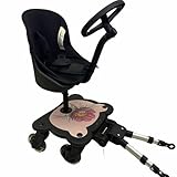 Roma X RHS 4 Rider Universal Buggy Board with Seat- LED Wheels, Patterned Seat, Fits 99% Prams, for Kids 1–6 Years (25kg), 4-Wheel Design, Toy Wheel, Sit Or Stand- Flora
