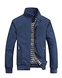 VANVENE Mens Casual Summmer Bomber Jackets Full Zip Rain Coat Windbreaker Water Resistant Lightweight Outwear M-3XL Navy