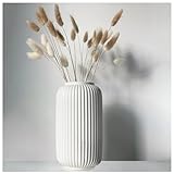 Tall 8 Inch White Ceramic Ribbed Vases for Home Decor Table Centerpieces, Geometric Design Decorative Flowers Vase for Pampas Grass