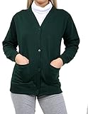 GW CLASSY OUTFIT Girls Boys Kids Jumper Button Fleece Cardigans Long Sleeve Sweatshirts Pull Over Jumpers Round/V- Neck School Uniform (5-6 Years, Button Bottle Green)