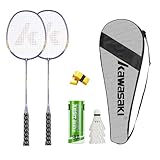 Kawasaki Badminton Racket Set of 2, Lightweight Professional Rackets with 3 Shuttlecock, 2 Overgrips and 1 Bag, Graphite Shaft Alloy Frame Badminton Sets for Sports and Entertainment (Purple)