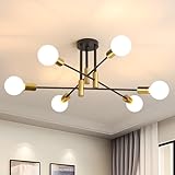 Dorlink Sputnik Ceiling Light, 6 Lights E27 Vintage Black and Gold Flush Mount, Semi-Flush Fitting Modern Sputnik Chandelier Light for Living Room Kitchen Bedroom Dining Room Office