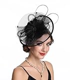Sinamay Flower Feather Headband Fascinator Wedding Headwear Ladies Race Royal Ascot Pillbox Wedding Cocktail Tea Party Derby Hat for Women（SG-Black)