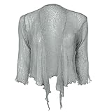 Kiran Fashion Womens Tie Up 3/4 Sleeve Ladies Fine Knit Bolero Cropped Stretchy Shrug Top Jacket Cardigan One Size (UK, Alpha, One Size, Regular, Regular, Grey)