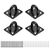 HOMPER 4 Pcs M6 Pad Eye Plates Black,304 Stainless Steel Marine Hardware Staple Hook Loop with 16 Screws and Plastic Plugs, Used for Hanging Basket Planters, Roof Beam, Ceiling Fan, Shade Sail, etc