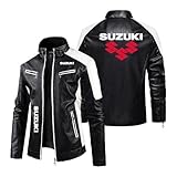 Mens Comfort Motorcycle Jackets for SU.ZU.K.I Patches Coat Printing Leather Clothing PU Leather Cycling Jersey Motorbike Outwear Tops Zipper Racing Suit-HeiS||M
